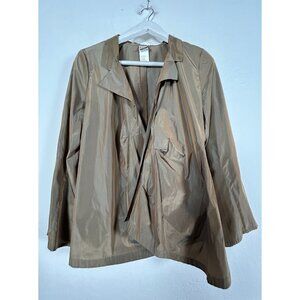 Lilith Women's Open Front Jacket Long Sleeve Silk Green Size Medium Lightweight